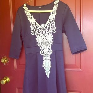 Elegant lace front navy dress